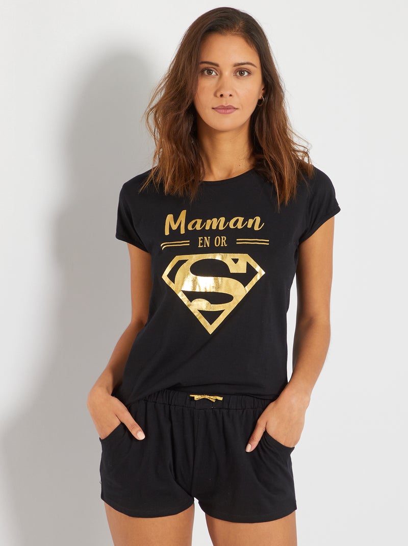 Pyjama 'Super Girl' spécial Maman noir - Kiabi