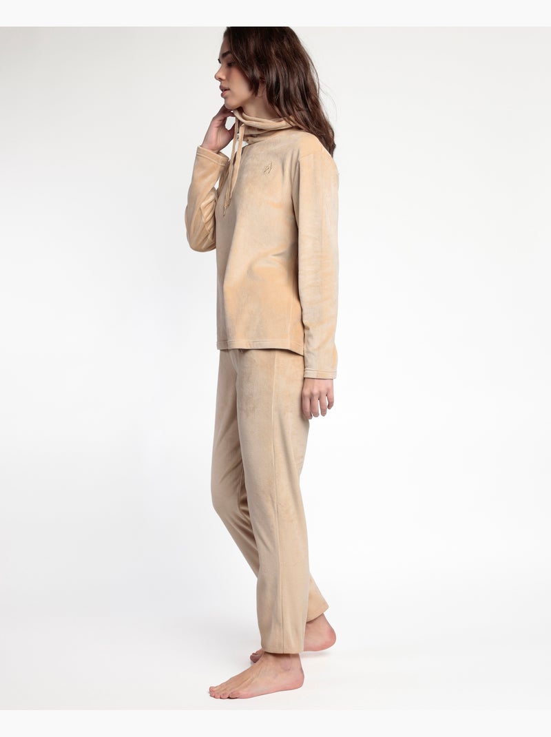 Pyjama survêtement en velours à manches longues pour femme ADMAS LUXURY Camel - Kiabi