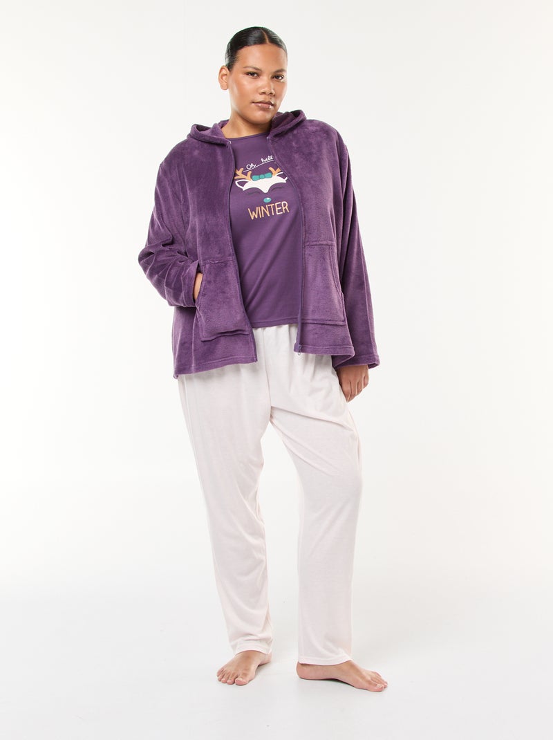Pyjama sweat en polaire + pantalon - 2 pièces Violet - Kiabi