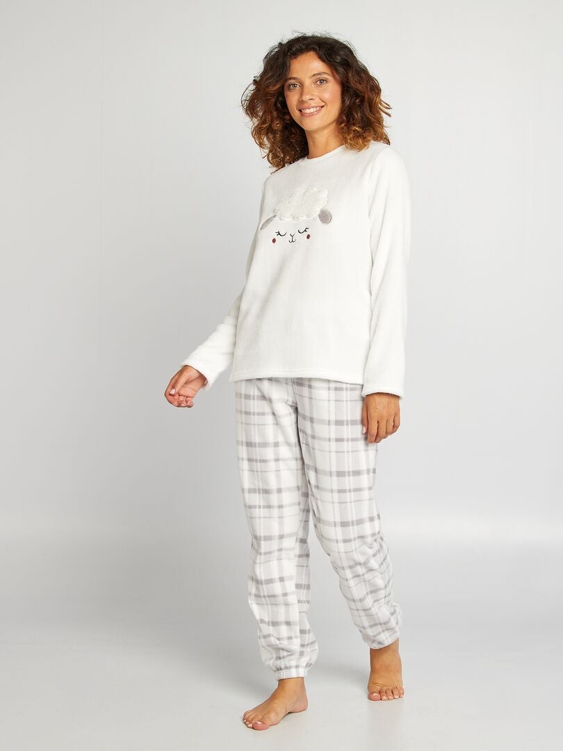 Pyjama sweat + pantalon en polaire - 2 pièces Blanc - Kiabi