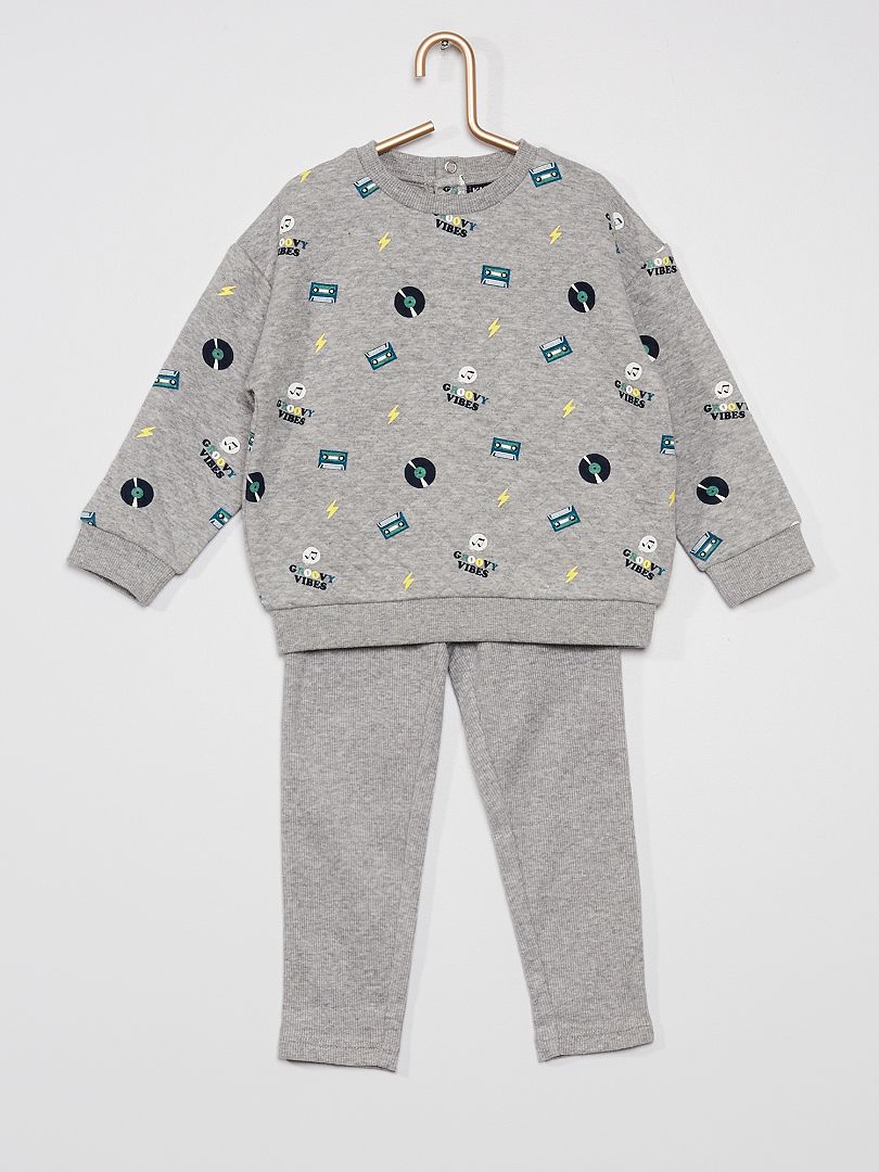 Pyjama sweat + pantalon gris clair - Kiabi