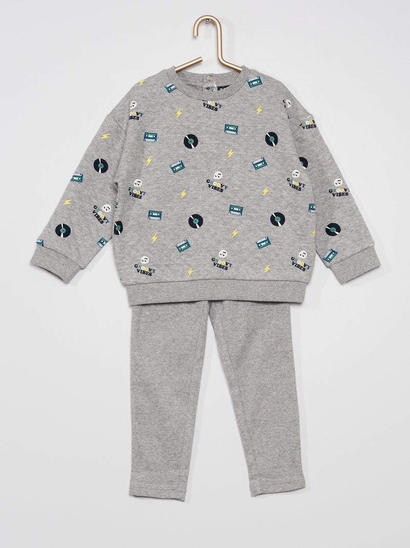 Pyjama sweat + pantalon gris clair - Kiabi