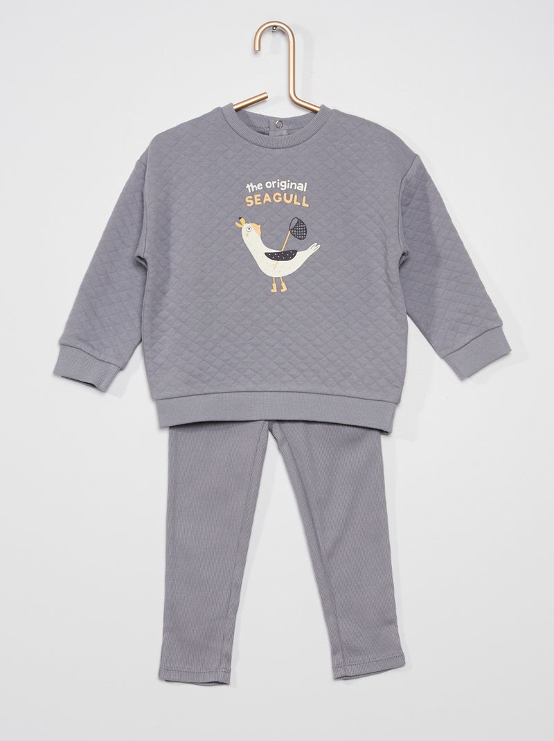 Pyjama sweat + pantalon gris - Kiabi