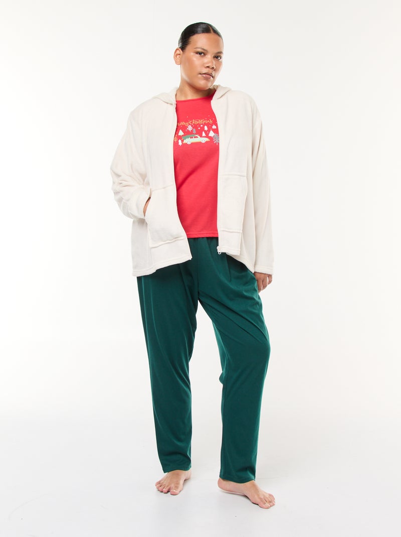 Pyjama sweat polaire + pantalon - 2 pièces Rouge - Kiabi
