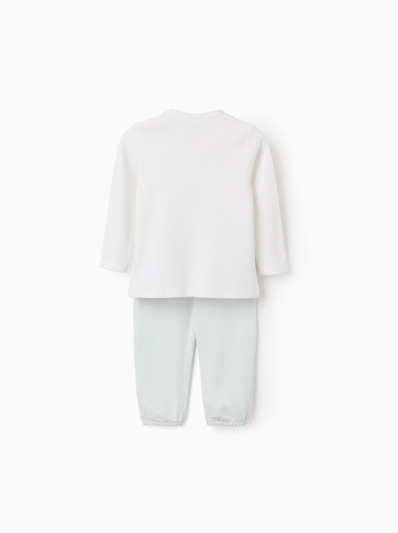 Pyjama T-shirt à Manches Longues + Pantalon Blanc - Kiabi