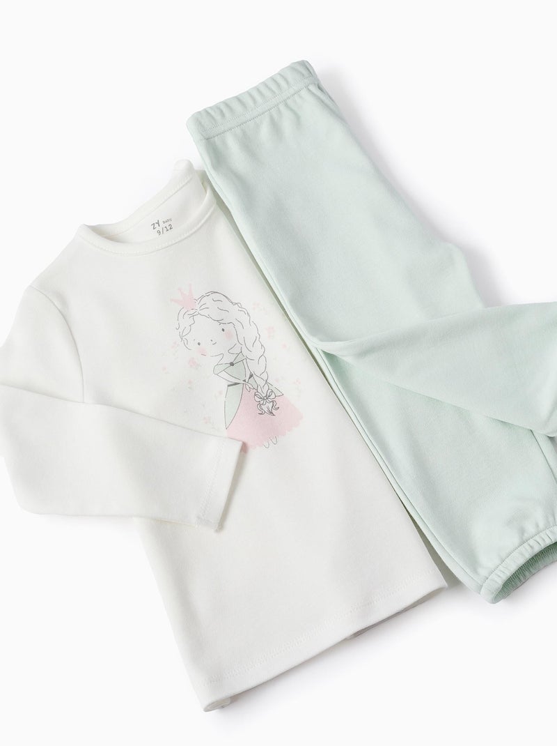 Pyjama T-shirt à Manches Longues + Pantalon Blanc - Kiabi