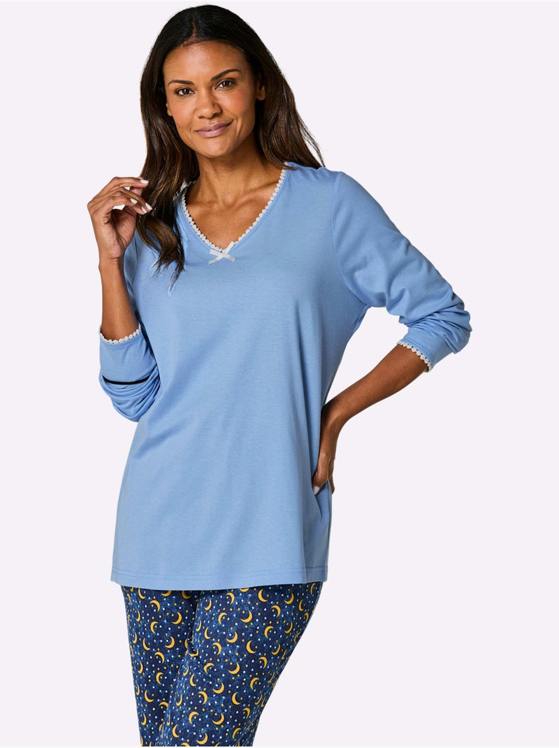 Pyjama-t-shirt Jersey Fin - Taille Standard - Witt Bleu ciel - Kiabi