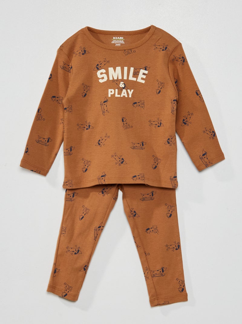 Pyjama t-shirt + pantalon Marron - Kiabi