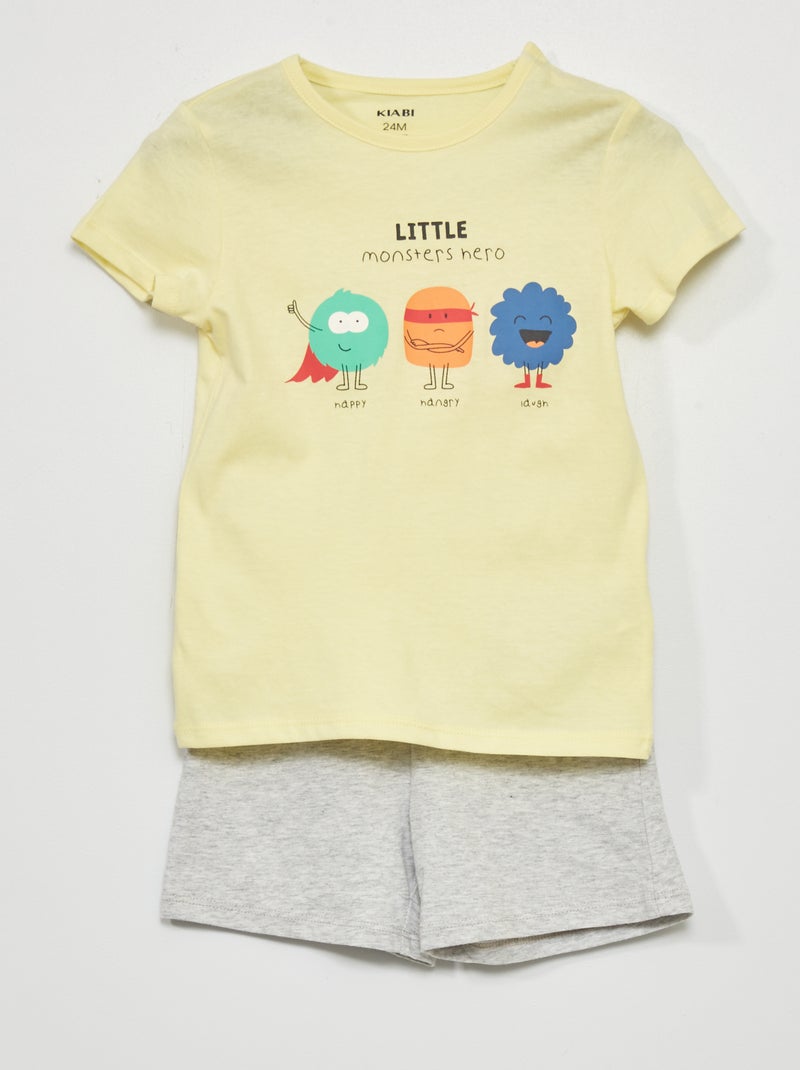 Pyjama t-shirt + short - 2 pièces Jaune - Kiabi