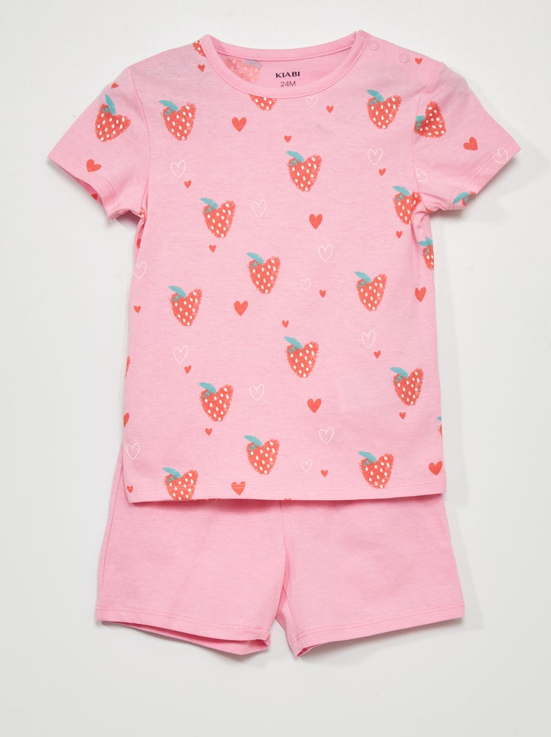 Pyjama t-shirt + short - 2 pièces Rose - Kiabi