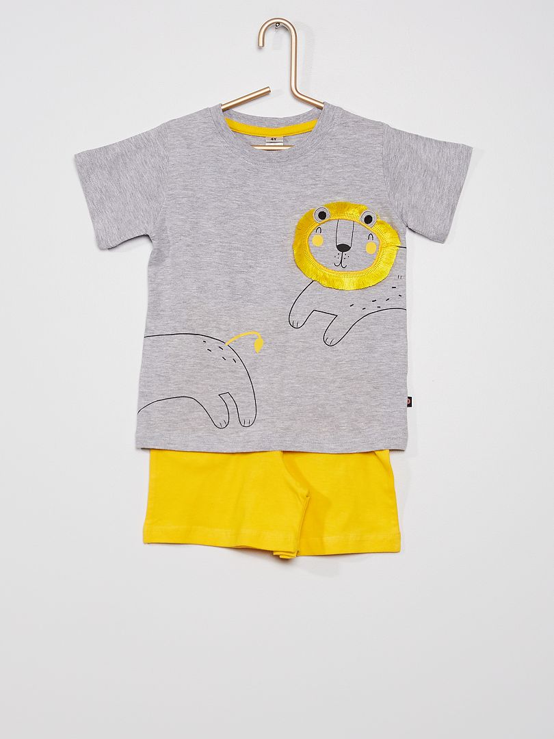 Pyjama t-shirt + short avec imprimé gris - Kiabi