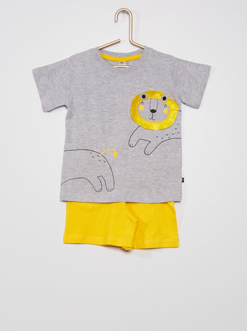 Pyjama t-shirt + short avec imprimé gris - Kiabi