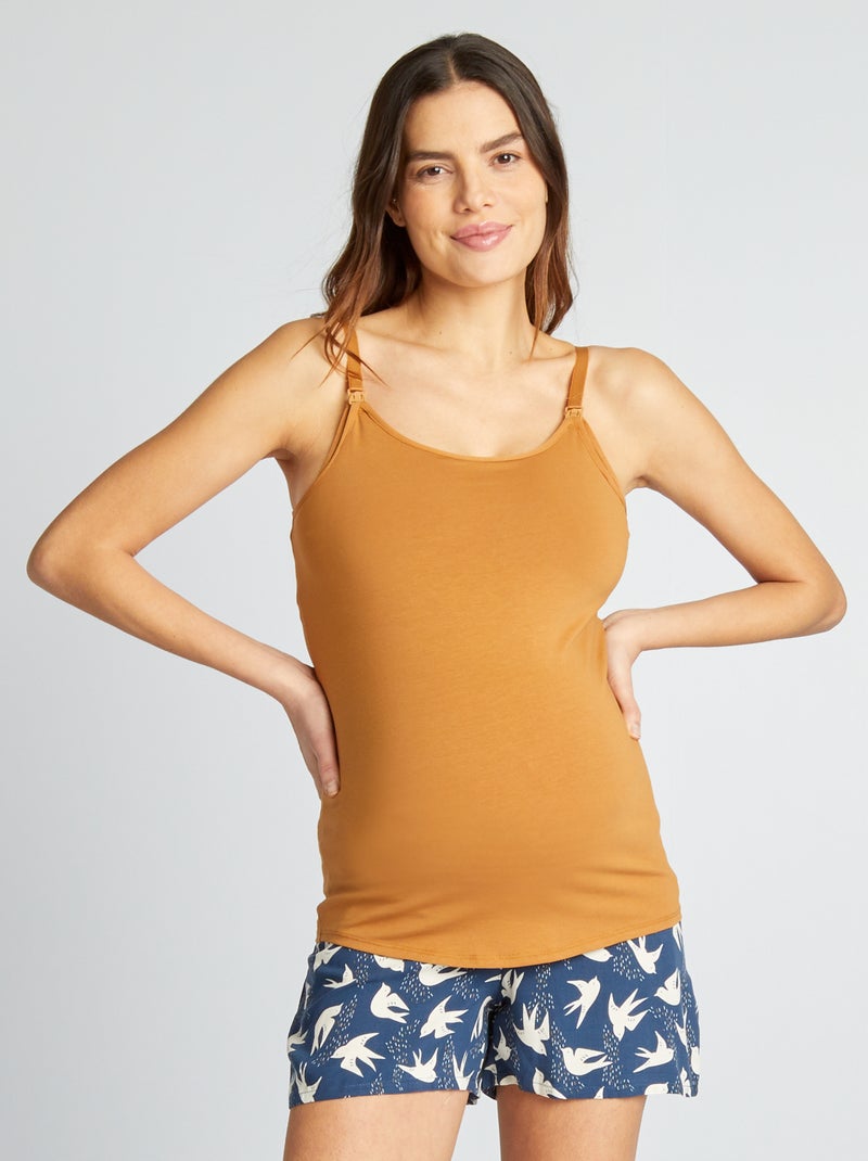 Pyjama t-shirt short d'allaitement - 2 pièces Bleu marine/camel - Kiabi
