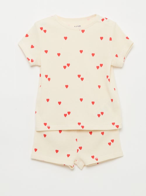 Pyjama t-shirt + short en coton côtelé - 2 pièces - Kiabi Pyjama t-shirt + short en coton côtelé - 2 pièces - Kiabi
