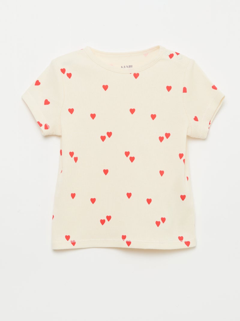 Pyjama t-shirt + short en coton côtelé - 2 pièces Blanc - Kiabi