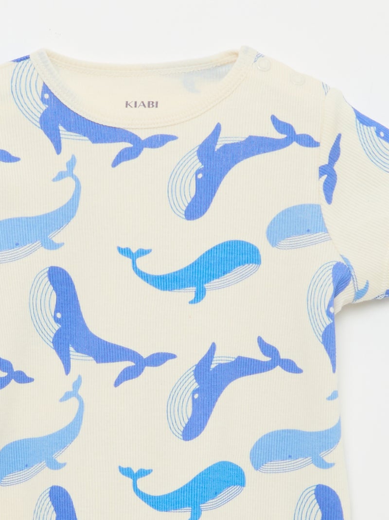 Pyjama t-shirt + short en coton côtelé - 2 pièces Blanc - Kiabi