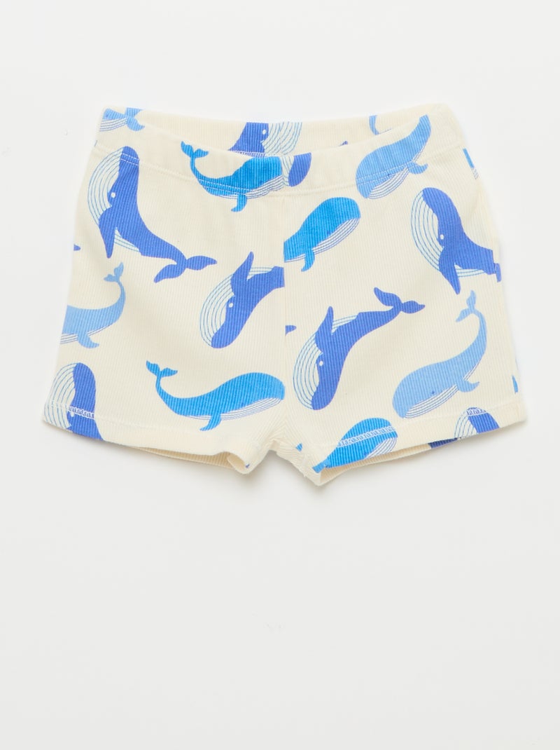 Pyjama t-shirt + short en coton côtelé - 2 pièces Blanc - Kiabi