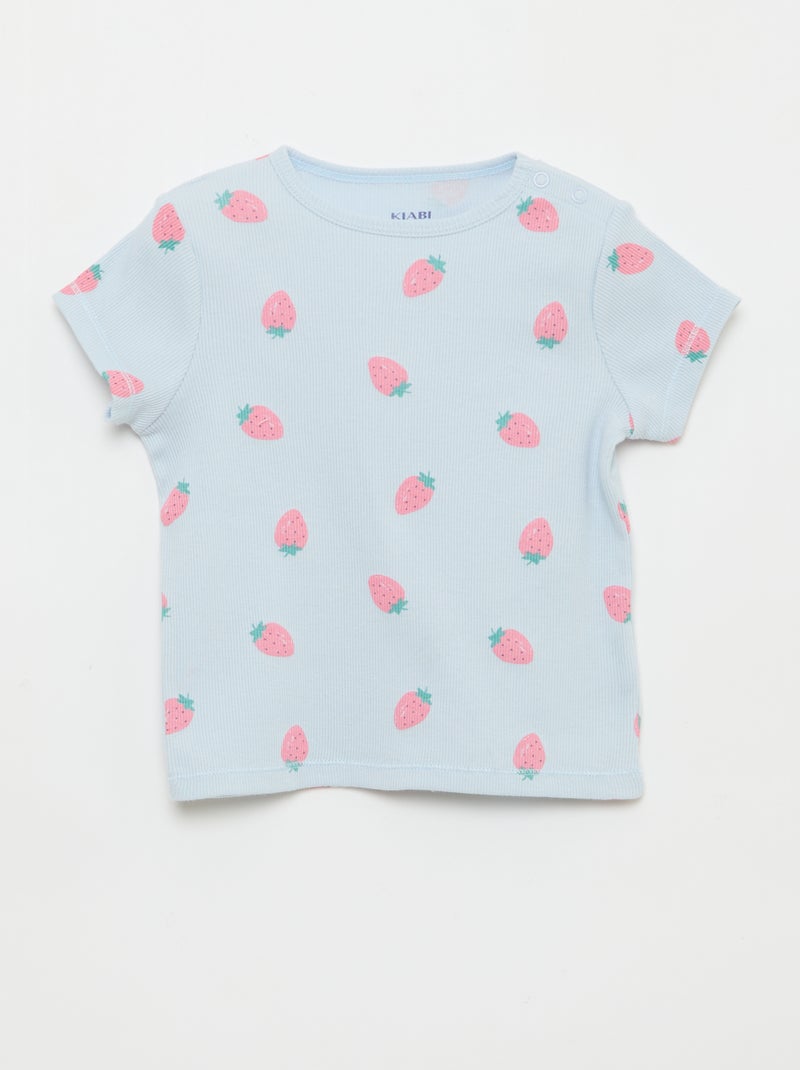 Pyjama t-shirt + short en coton côtelé - 2 pièces Bleu - Kiabi
