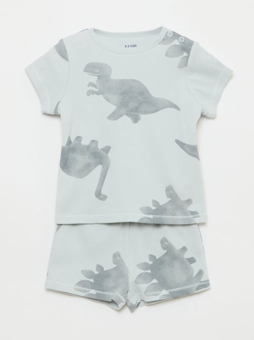 Pyjama t-shirt + short en coton côtelé - 2 pièces - Kiabi