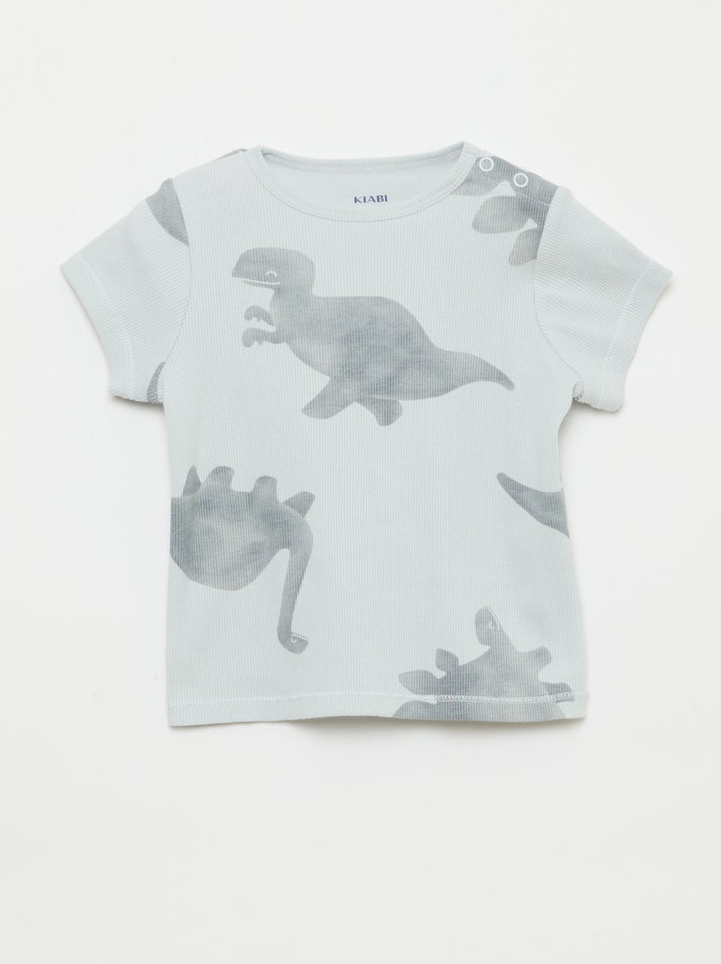 Pyjama t-shirt + short en coton côtelé - 2 pièces Gris - Kiabi