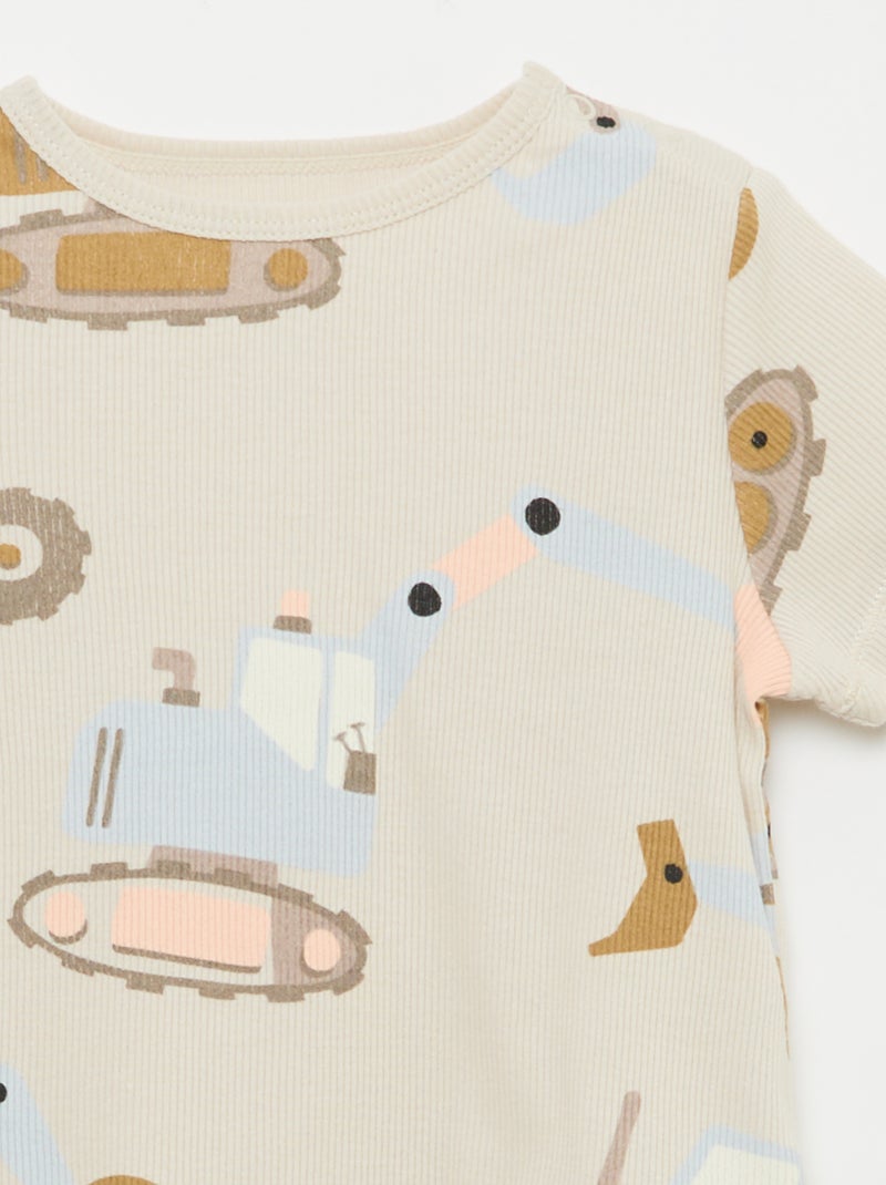 Pyjama t-shirt + short en coton côtelé - 2 pièces Gris - Kiabi