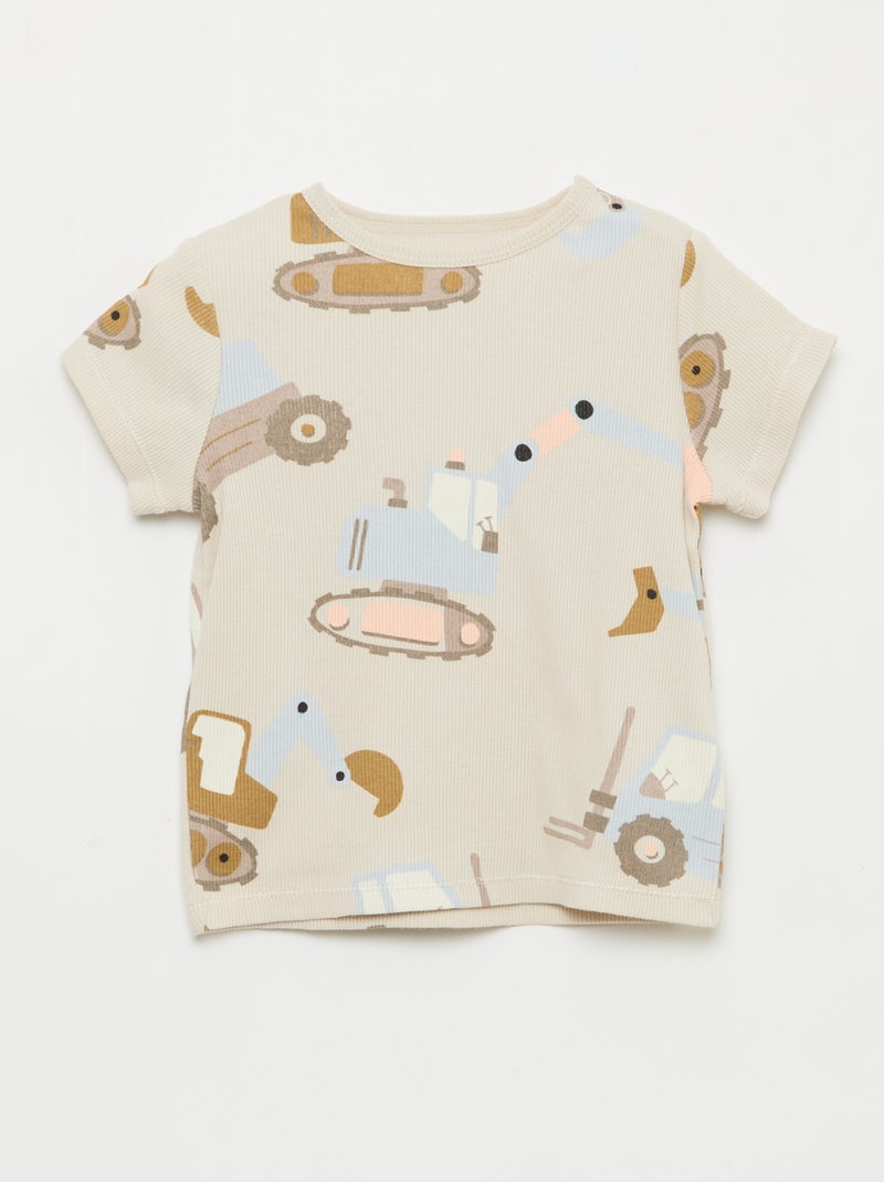 Pyjama t-shirt + short en coton côtelé - 2 pièces Gris - Kiabi