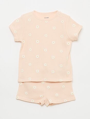 Pyjama t-shirt + short en coton côtelé - 2 pièces
