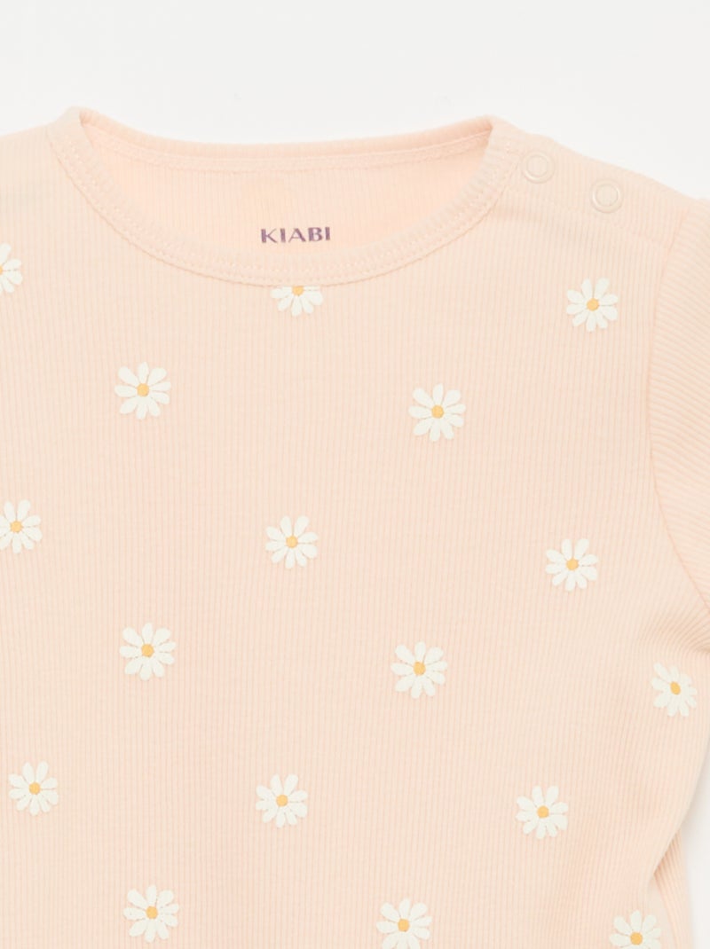 Pyjama t-shirt + short en coton côtelé - 2 pièces Rose - Kiabi