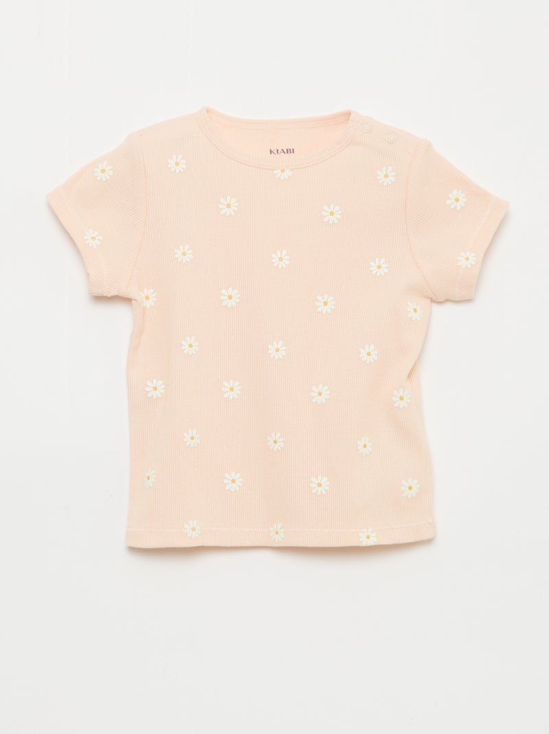 Pyjama t-shirt + short en coton côtelé - 2 pièces Rose - Kiabi