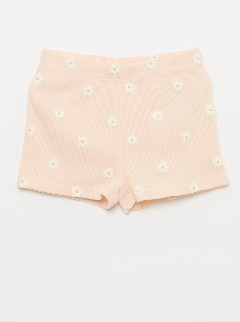 Pyjama t-shirt + short en coton côtelé - 2 pièces Rose - Kiabi