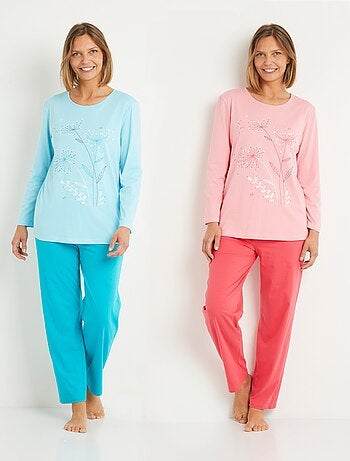 Pyjama taille élastiquée coton uni - lot de 2 - Afibel