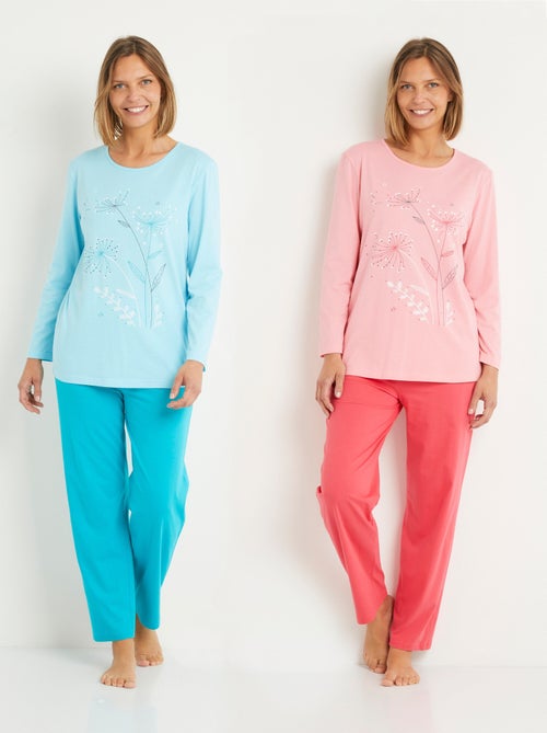 Pyjama taille élastiquée coton uni - lot de 2 - Kiabi
