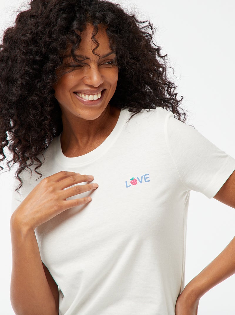 Pyjama tee-shirt à message + short rayé - 2 pièces Blanc - Kiabi