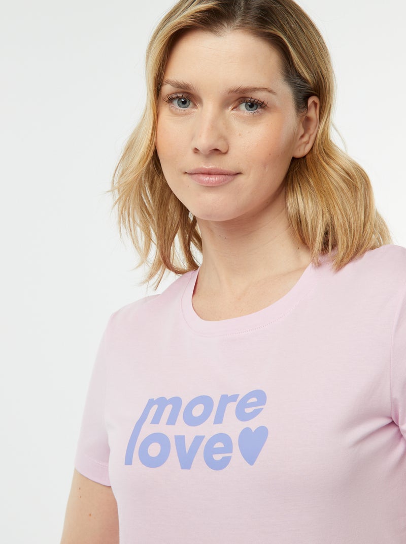 Pyjama tee-shirt à message + short rayé - 2 pièces Rose - Kiabi