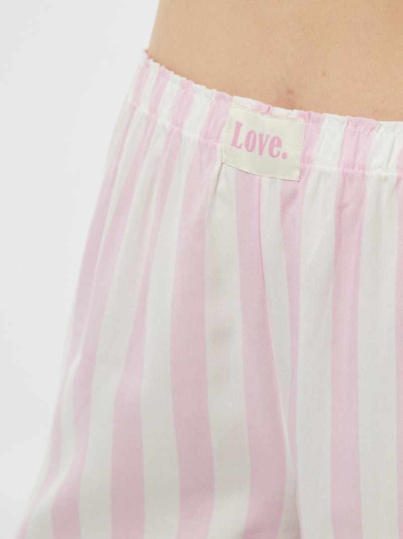 Pyjama tee-shirt à message + short rayé - 2 pièces Rose - Kiabi