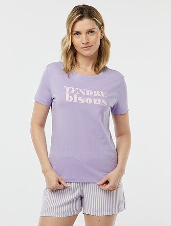 Pyjama tee-shirt à message + short rayé - 2 pièces