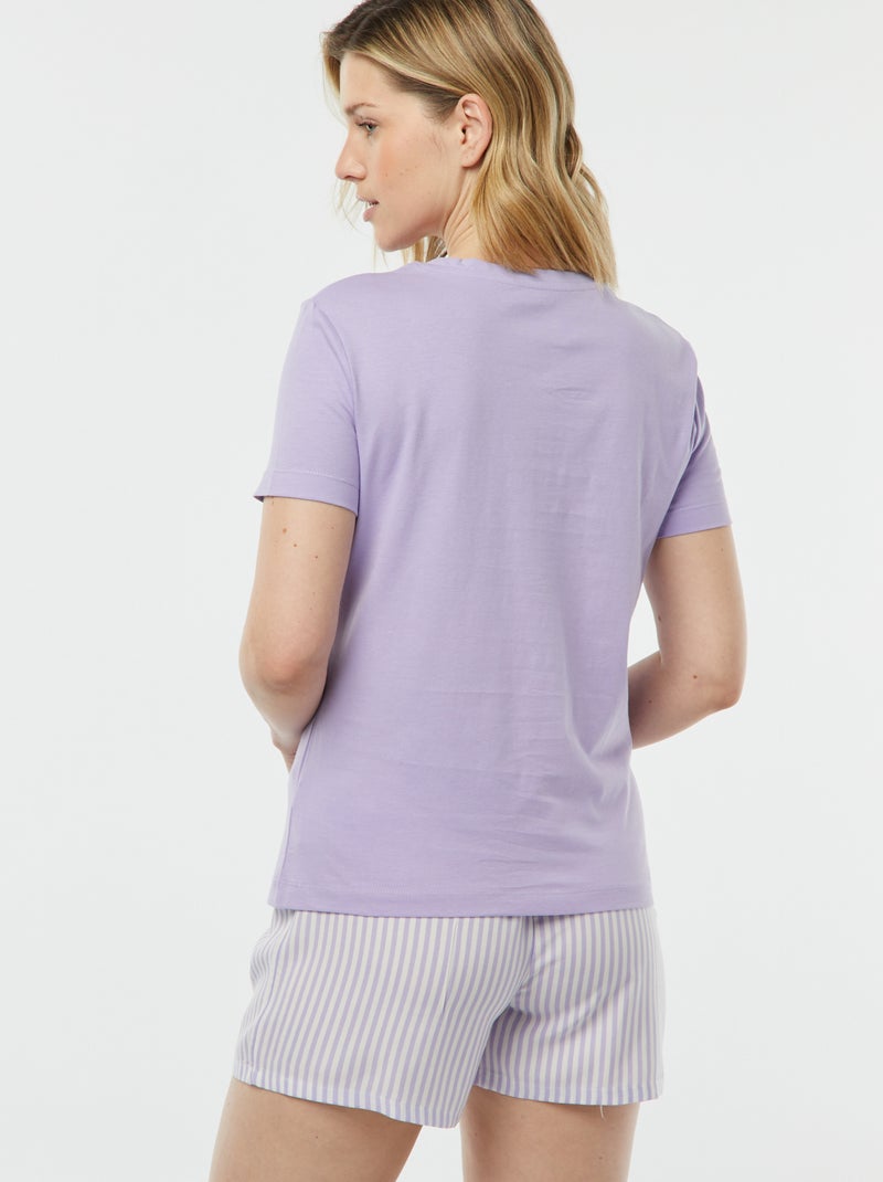 Pyjama tee-shirt à message + short rayé - 2 pièces Violet - Kiabi