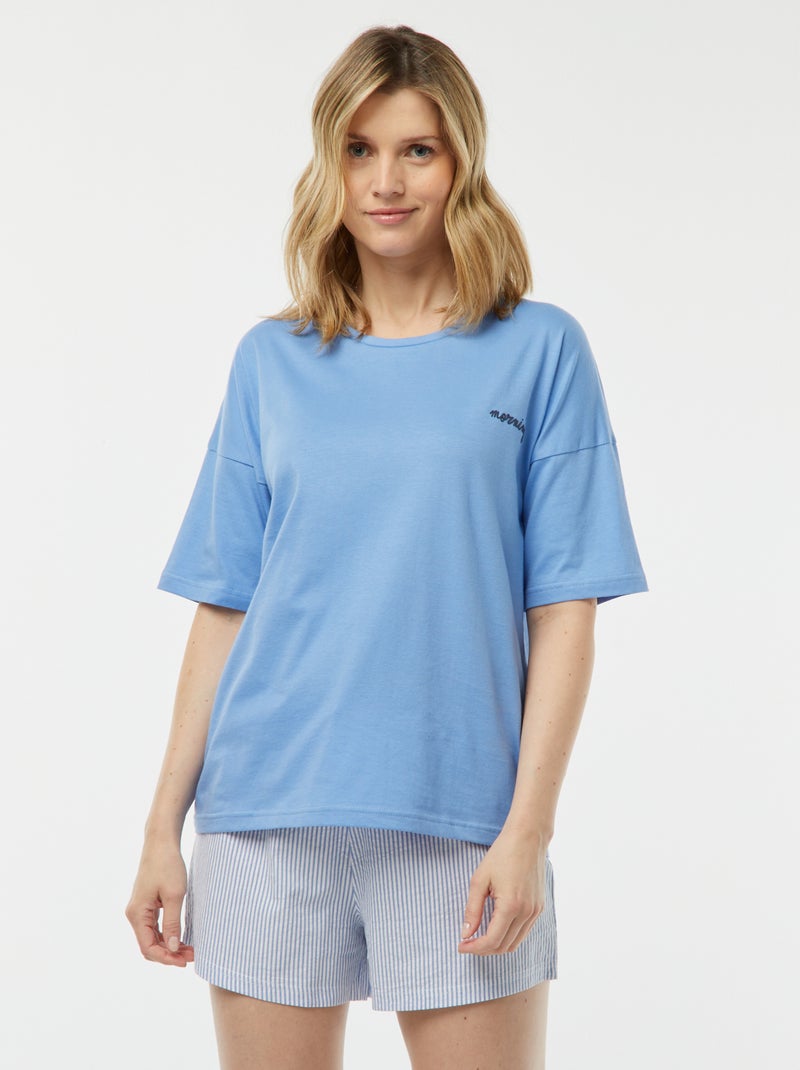 Pyjama tee-shirt + short 'Dodo' Bleu/blanc - Kiabi