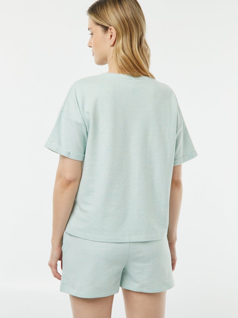 Pyjama tee-shirt + short en maille moulinée Bleu - Kiabi