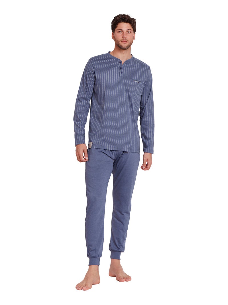 Pyjama tenue pantalon polo manches longues Blue Premium Bleu - Kiabi