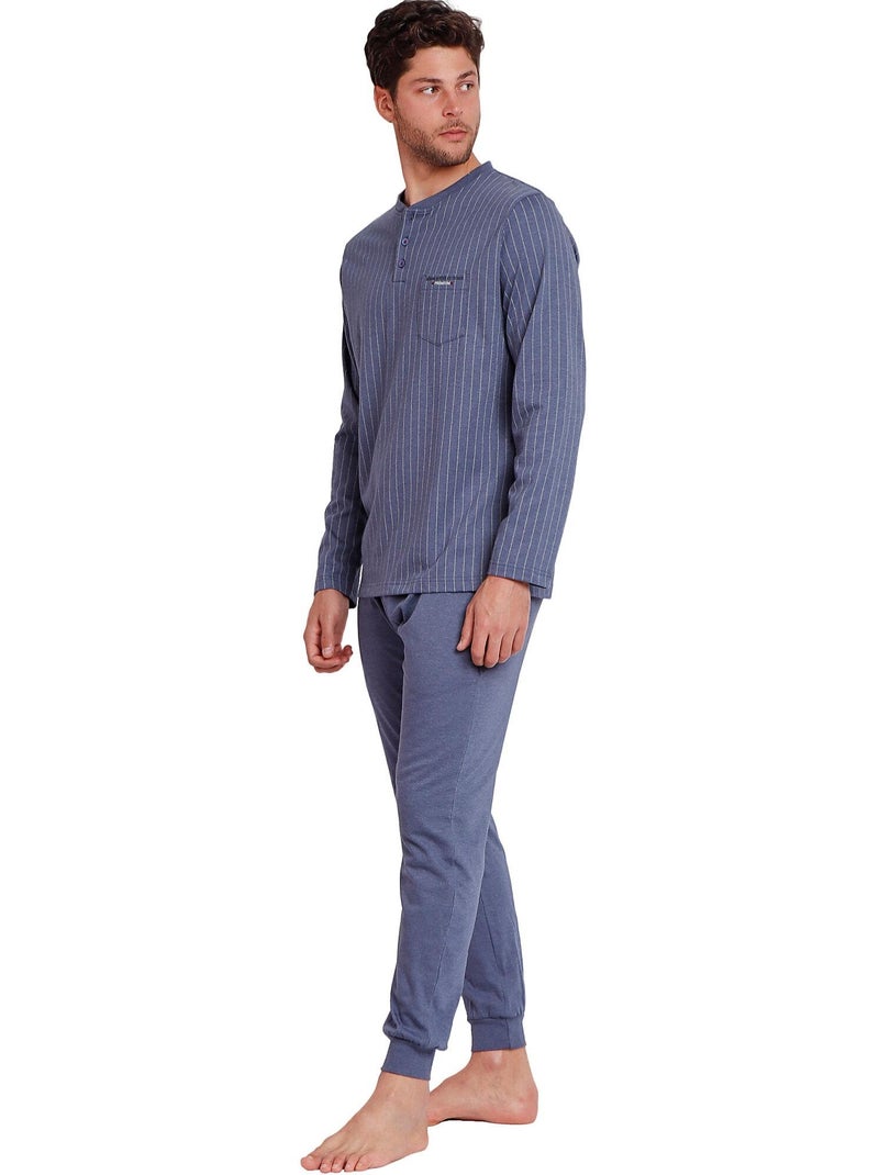 Pyjama tenue pantalon polo manches longues Blue Premium Bleu - Kiabi