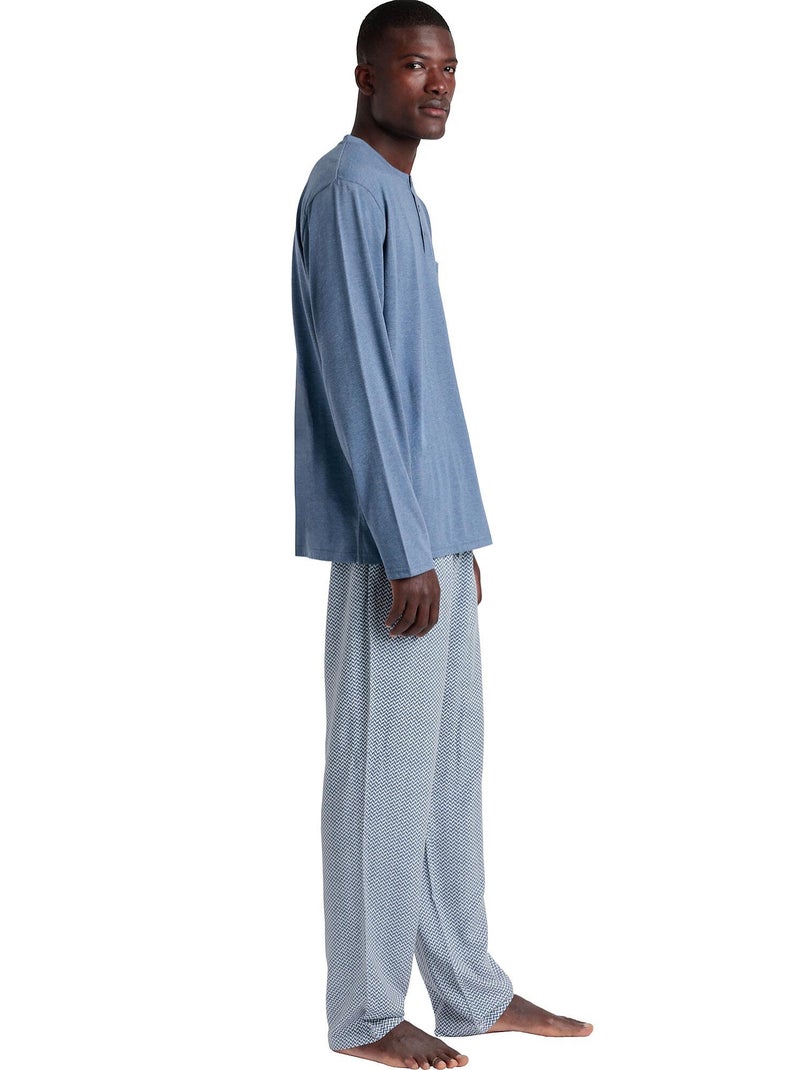 Pyjama tenue pantalon polo manches longues Classic Spiga Bleu - Kiabi