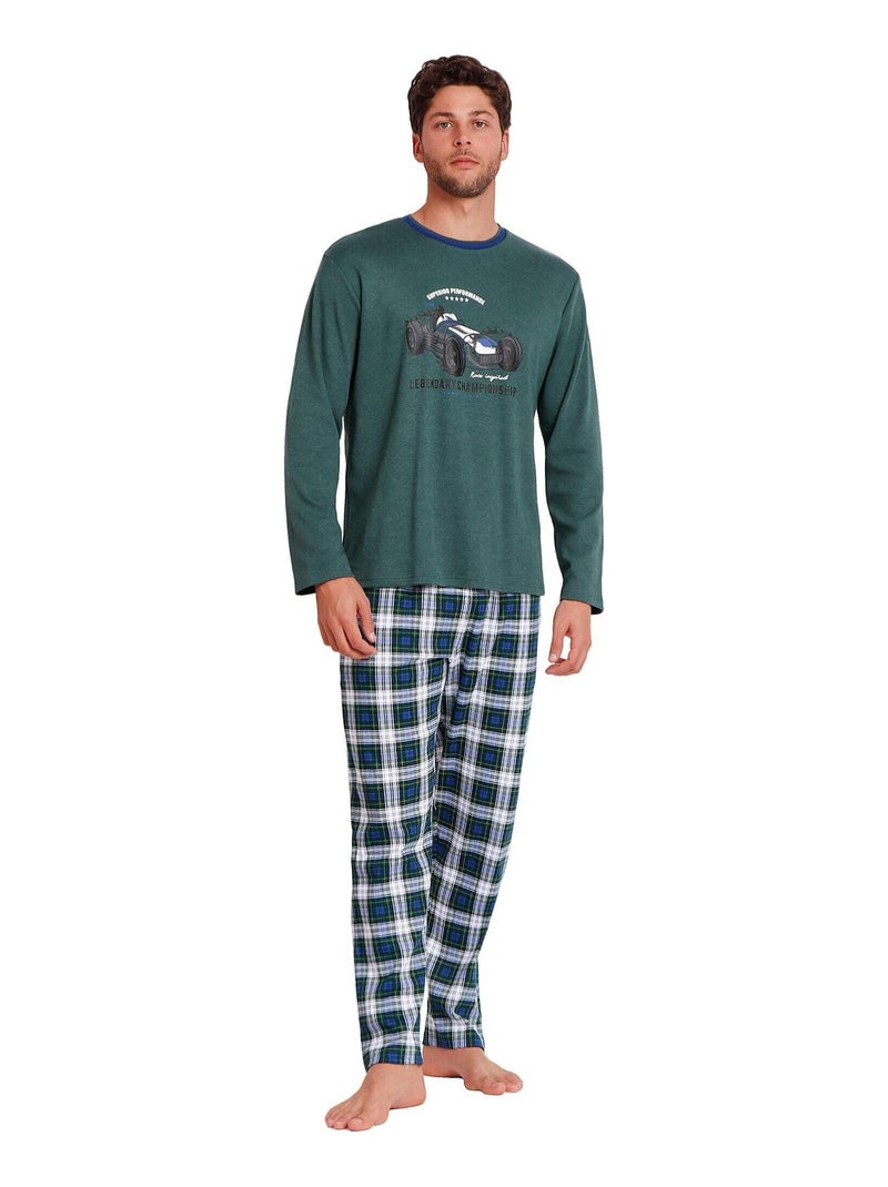 Pyjama tenue pantalon top manches longues Born To Ride Vert - Kiabi