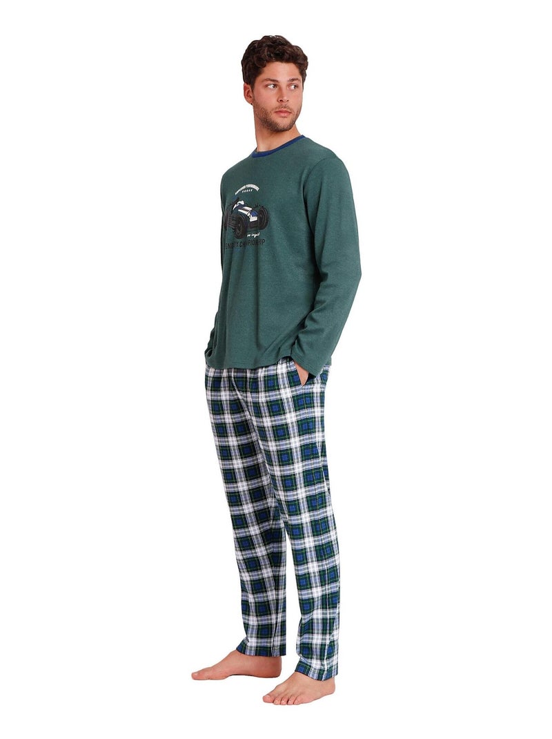 Pyjama tenue pantalon top manches longues Born To Ride Vert - Kiabi