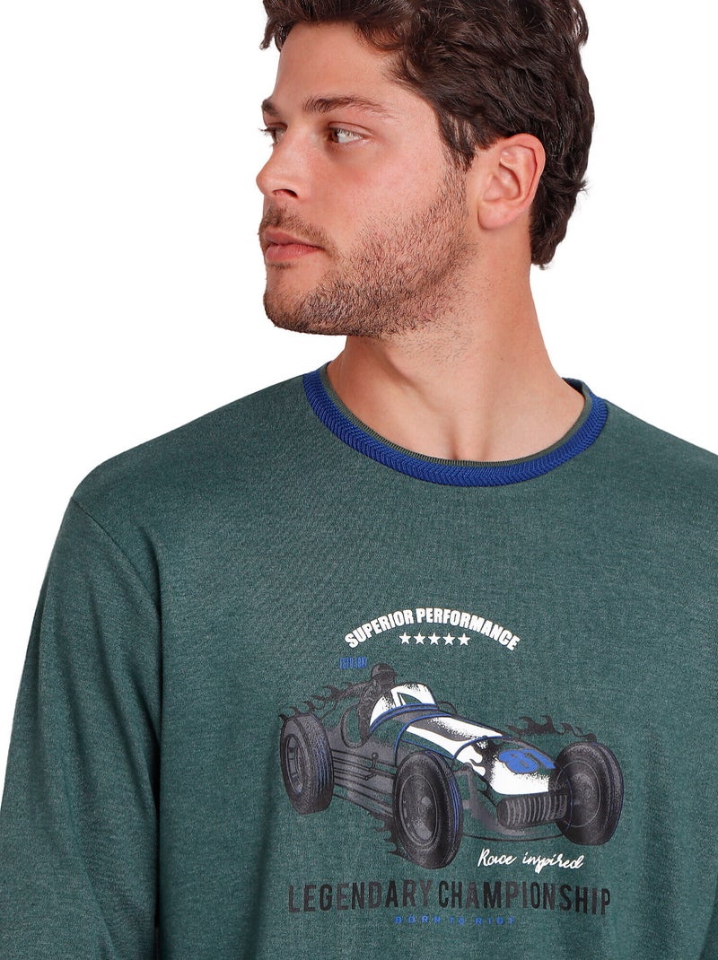 Pyjama tenue pantalon top manches longues Born To Ride Vert - Kiabi