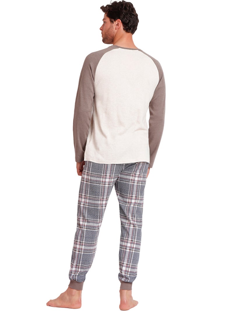 Pyjama tenue pantalon top manches longues Boston Beige - Kiabi