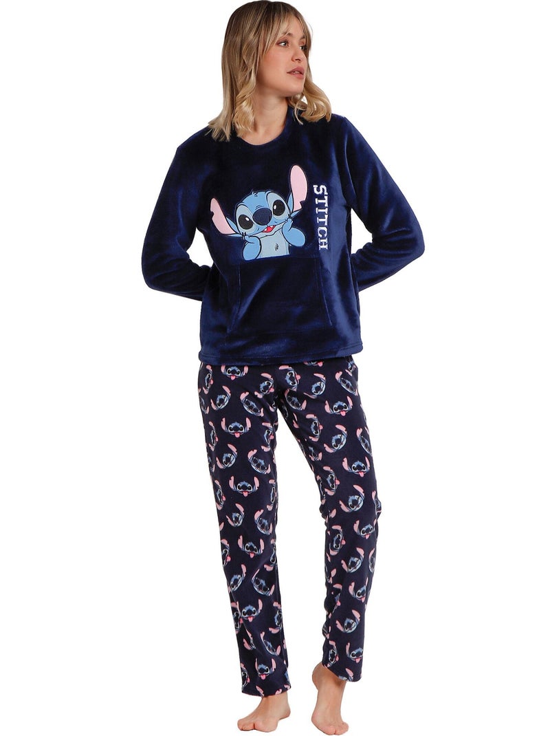 Pyjama tenue pantalon top manches longues Stitch Faces Disney Bleu marine - Kiabi