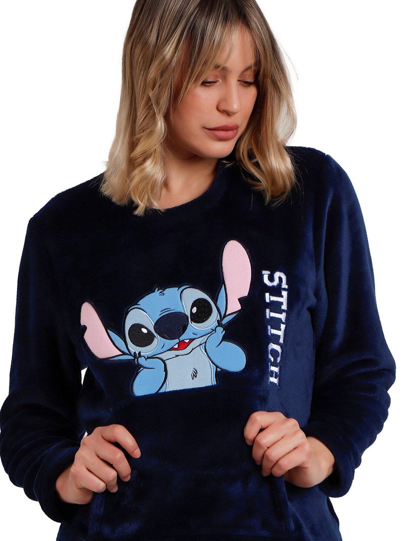 Pyjama tenue pantalon top manches longues Stitch Faces Disney Bleu marine - Kiabi