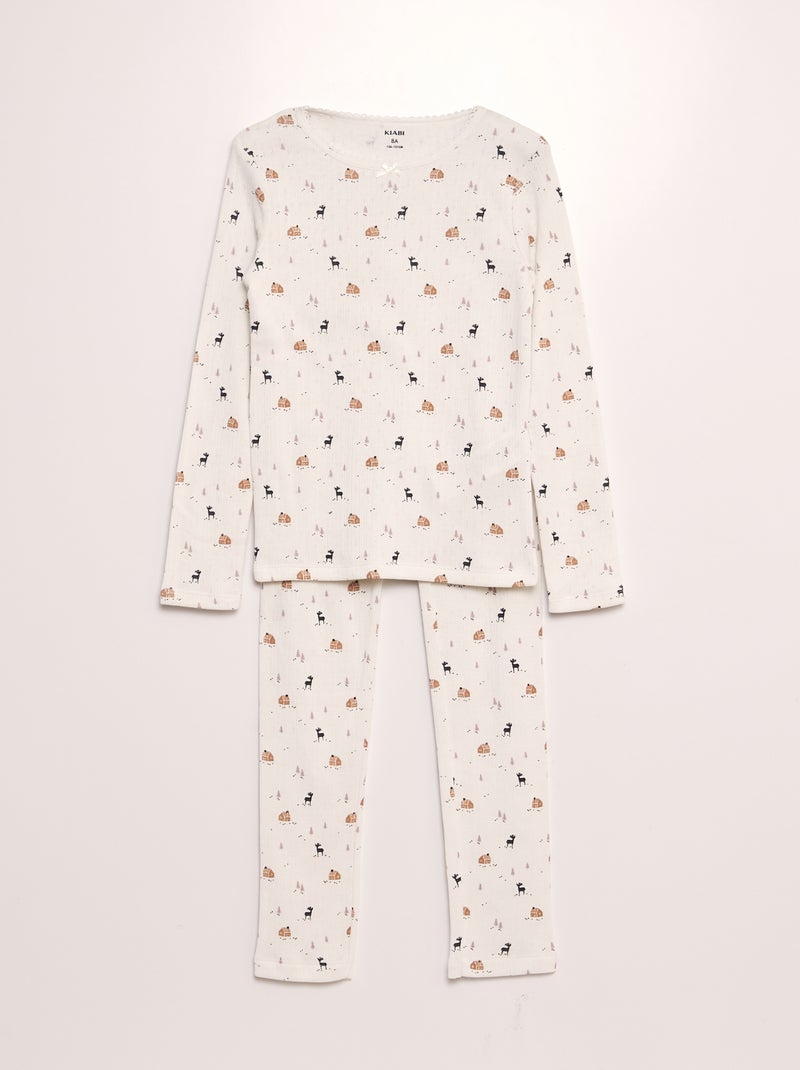 Pyjama thermique en pointelle avec motif - 2 pièces Blanc - Kiabi