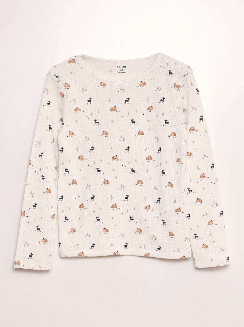 Pyjama thermique en pointelle avec motif - 2 pièces Blanc - Kiabi